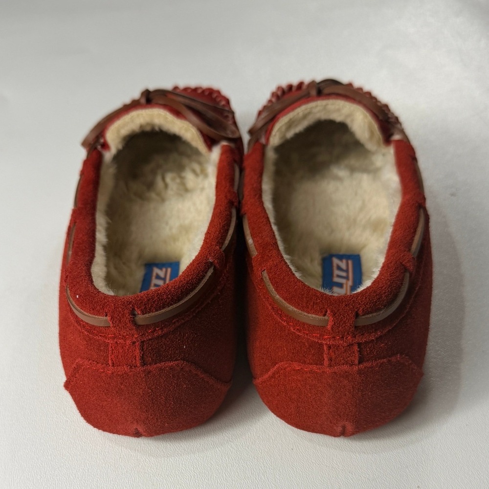 Blitz Molly Red Suede Moccasin Slippers Faux Fur Lined Womens Size 11M NEW - Picture 5 of 10